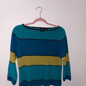 Grace Striped Long Sleeve Top - Teal, Blue & Olive